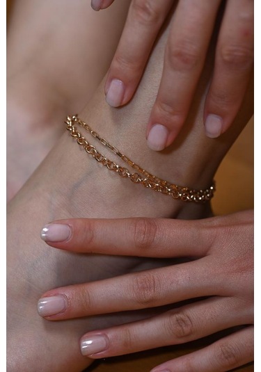 Tükkan Accessories Gold İkili Zincir Halhal-halhal96 Çok Renkli