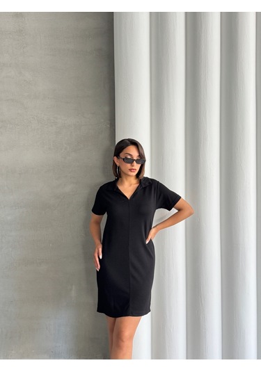 Kadın Polo Yaka Soft Touch Elbise Siyah