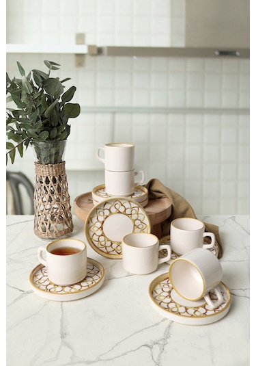 Keramika Worn Gold Stackable Çay Takımı 12 Parça 6 Kişilik