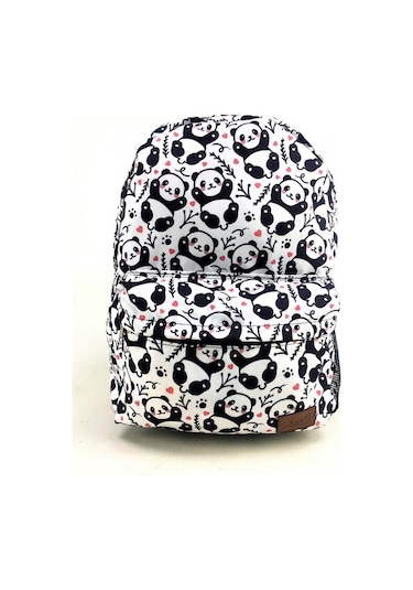 Luckybag Renkli Kalpli Panda Desenli Dayanıklı Spor Seyahat Yürüyüş Okul Genç Çocuk Sırt Çanta Beyaz