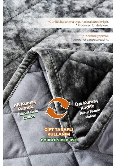 Evlen Home Kapitone Kadife Yatak Örtüsü Seti Tek Kişilik Supersoft 2 Parça Yumuşak Elyaf Dolgulu Antrasit Bej