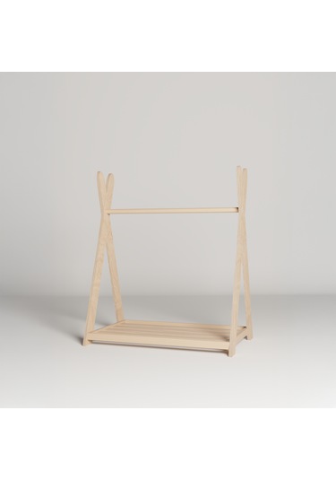 Montessori Ahşap Açık Giysi Dolabı Çocuk Elbise Askılığı Ahşap