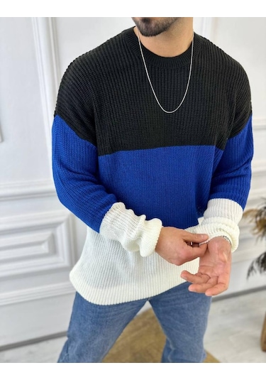 Kazak Oversize Tüylenmez Naturel Pamuk Örme Triko Kazak Beyaz