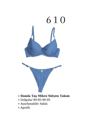 Murays Kadın 3 Lü Damla Taş Mikro Sütyen Takım Beyaz/mavi/bordo