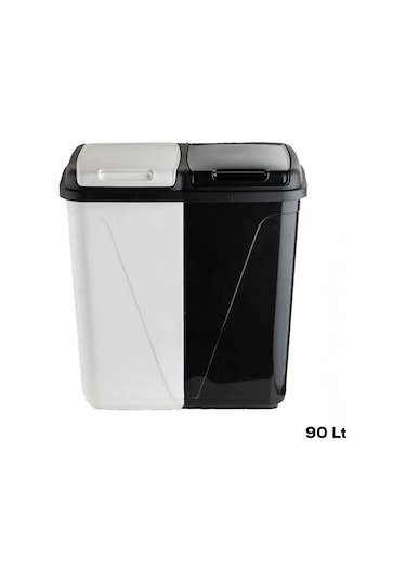 Porsima 0047 Çift Gözlü Etiketli Çamaşır Sepeti 90 L Beyaz - Siyah