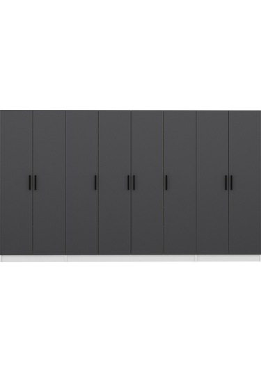 Minar Kale 210 Cm 8 Kapaklı 6b Raf Portmanto Beyaz Antrasit