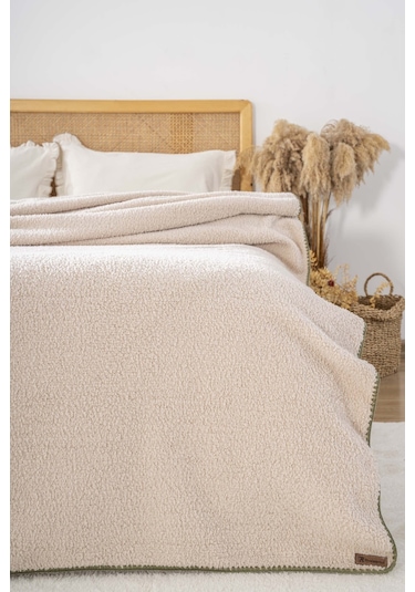 Bej Valencia Sherpa Çift Kişilik Peluş Battaniye Bej
