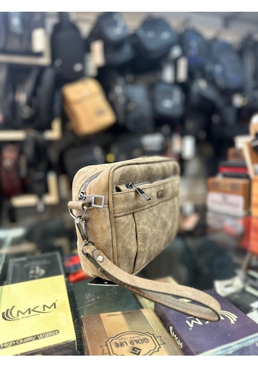 Trg Polo Bej Greyzu Deri El Çantası Bej