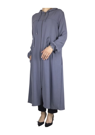 Kadın Kapşonlu Beli İp Detaylı Yandan Cepli İnce Ayrobin Spor Kap Zümrüt