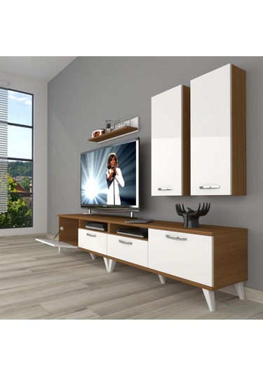 Decoraktiv Eko 5200d Slm Retro Tv Ünitesi Tv Sehpası Ceviz - Beyaz