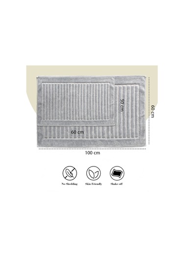 Bonny Home Line Köşeli Gri 2'li %100 Pamuk Banyo Halısı Paspası Seti Klozet Takımı Gri