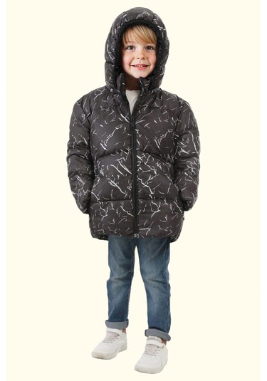Erkek Çocuk Çıkabilir Kapüşonlu Su Ve Rüzgar Geçirmez Kışlık Şişme Mont & Kaban & Parka Siyah