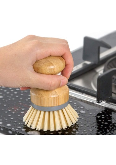 Bambu Palmiye Fırçası, Bulaşıkları Ve Düz Tavaları Temizlemek İçi