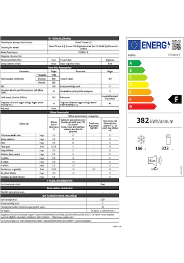 Vestel FD56201 E 487 LT No-Frost Gardırop Tipi Buzdolabı