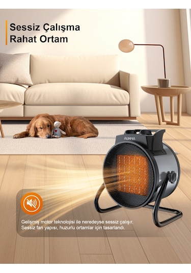 Auhma At1h Elektrikli Isıtıcı Fan Kırmızı 3000w Hızlı Isınma, 3 Kademeli Ayar, Sessiz Ptc Isıtma T