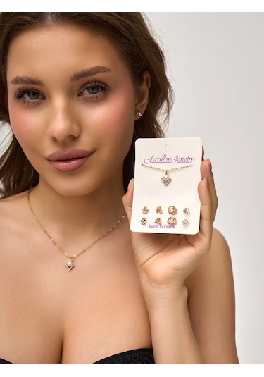 Reva Takı Seti: Küpe Ve Pandantifli Kolye 295845315 Altın