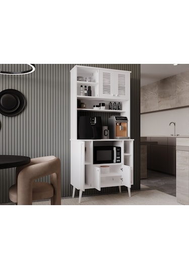 Kahve Köşesi 90 Cm %100 Mdf Panjur Kapak Çok Amaçlı Dolap Beyaz