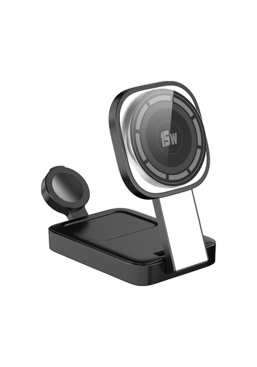 Rogfer C40 Katlanır 3'ü 1 Arada Led Işıklı Magsafe Manyetik Kablosuz Şarj Cihazı Siyah