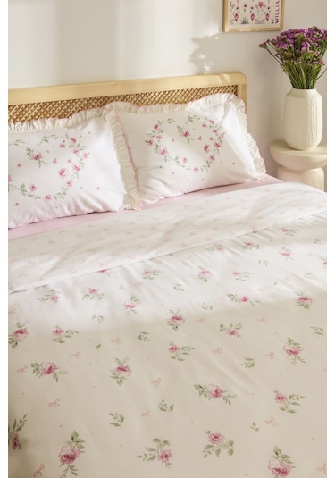 Kaşmir Home Pure Lov %100 Pamuk Çift Kişilik Nevresim Takımı Rose Rose
