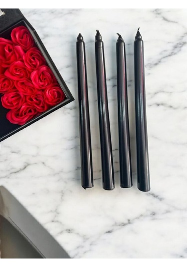 Denic 4 lü Siyah Şamdan Mum Konik Mum