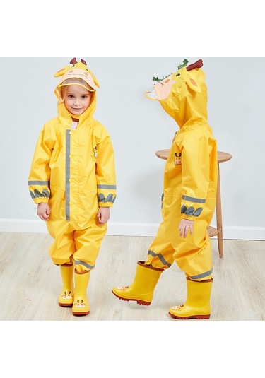 Çocuk Tek Parça Yağmurluk Erkek Ve Kız Hafif Kapşonlu Panço Sarı