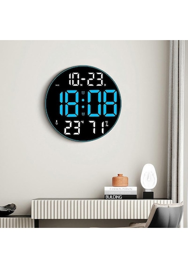 Mavi 12 İnç Duvar Saati Renkli Ortam Işığı Dijital Saat Uzaktan Kumanda Büyük Ekran Oturma Odası Çift Alarm Led Çalar Saat Mavi
