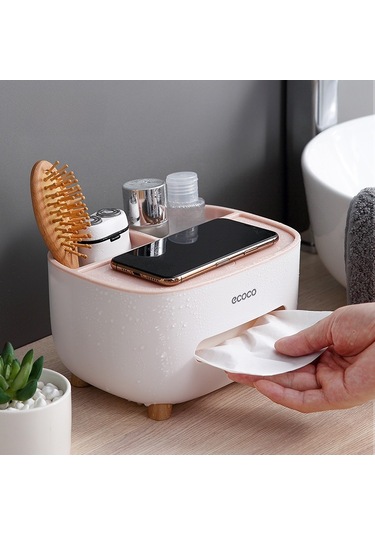 Monyee Krem Renkli Modern Minimalist Ev Ofis Masaüstü Organizer: Multifonksiyonel Havlu Kutusu Ve Kumanda Tutucu Krem