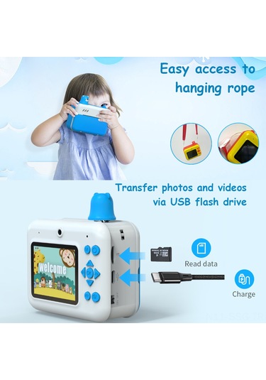 Springsun Çocuklar İçin Hızlı Baskı Kamera - 1080p Video/ Fotoğraf, 2.36" Ips Ekran, Çift Kameralı, Mp3 Çalar, Mavi Batteri Ve Baskı Kağıdı Dahil