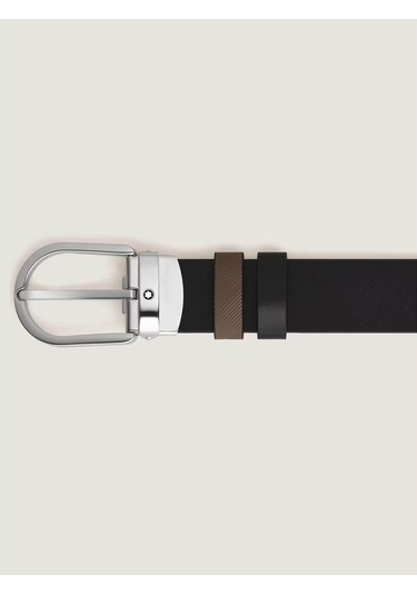 Montblanc At Nalı Tokalı Kahve - Siyah 30 Mm Çift Taraflı Deri Ke Kahverengi