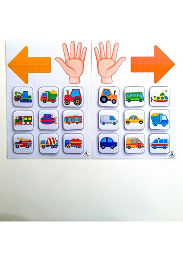 Çocuklara Yönleri Ve Araçları Öğreten Zeka Ve Hafıza Geliştiren Eşleştirme Oyunu Etkinlik Kartları