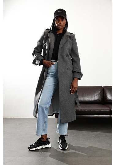 Antrasit Kruvaze Kaşe Palto D99618 Antrasit