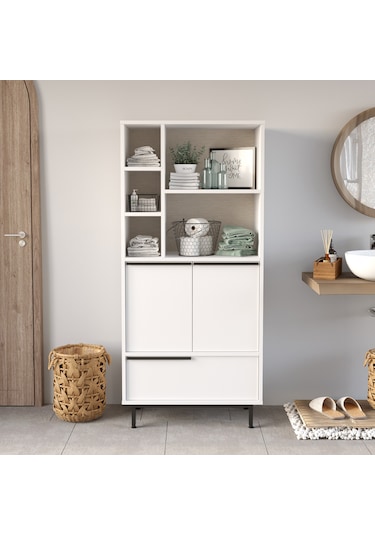 Robin Home Lidya Banyo Dolabı Çok Amaçlı Dolap 3 Kapaklı Metal Ay Beyaz