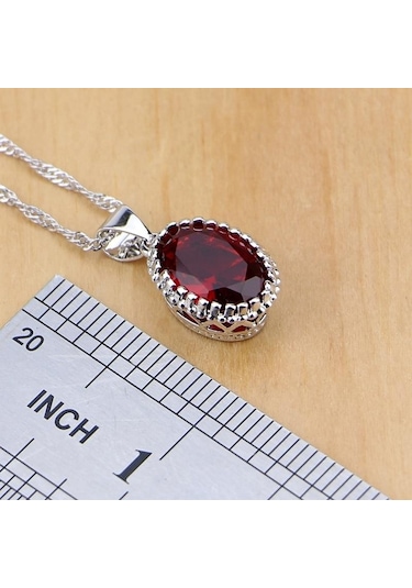 Pomoiii Doğal 925 Gümüş Takı Kırmızı Birthstone Charm Takı Setleri Kadın Küpe/kolye/kolye/yüzük/bilezik Gökyüzü Mavisi 6