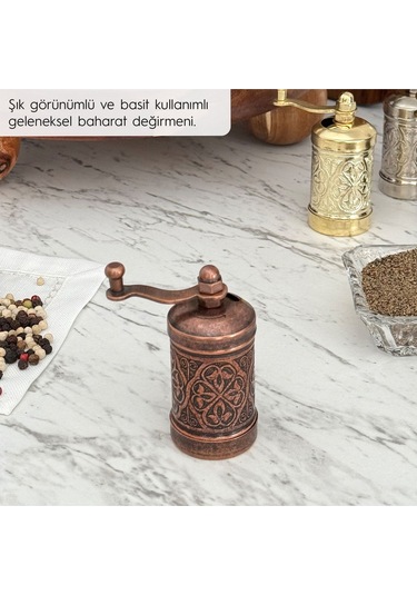 Bakır Renk Zamak Karabiber El Değirmeni Öğütücü Grinder 8 Cm Bakır