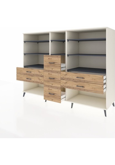 Kronos Dolap 8 Raflı 7 Çekmeceli 220x59x163 Aytaşı-antrasit/çam Aytaşı-antrasit/çam