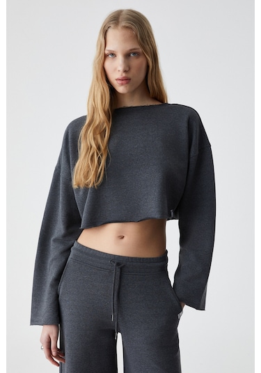 Klıos  Kadın Geniş Paça Yüksek Bel Slim Antrasit Eşofman Takımı