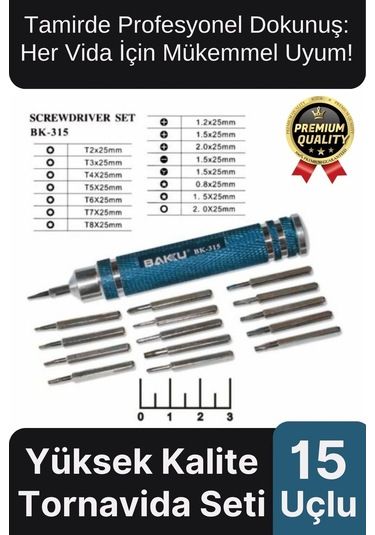 Profesyonel Seri Dayanıklı Yüksek Kalite Ergonomik Hassas Tamir Taşınabilir 15 Uçlu Tornavida Seti