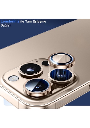 İphone 16 Pro Uyumlu Metal Çerçeveli Kamera Lens Koruyucu-gri