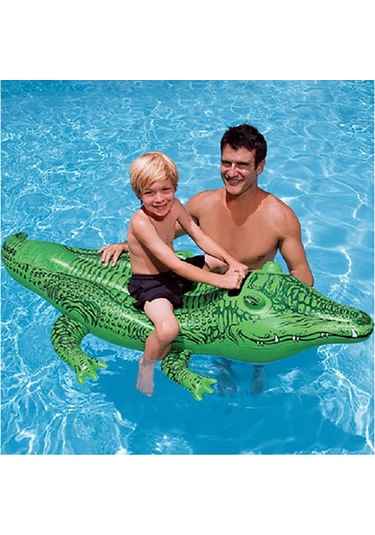 Küçük Timsah Figürlü Tırabzanlı Şişme Deniz Yatağı Çok Renkli