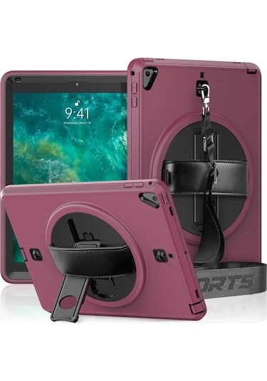 Apple Uyumlu iPad 5 Air 9.7 Kılıf Strap-c Otterbox Tablet Kapak - Mürdüm Diğer
