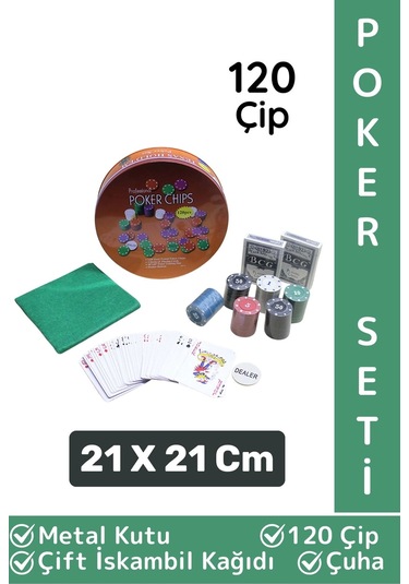Luxery Blackjack Texas Holdem Casino 120 Poker Çipi Çift İskambil Kağıdı Metal Kutu Poker Oyunu Seti