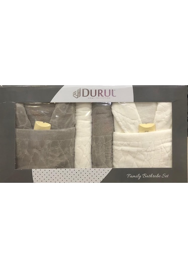 Durul Antik Kısmi Kadife Pamuklu 8 Parça Aile Bornoz Seti Haki