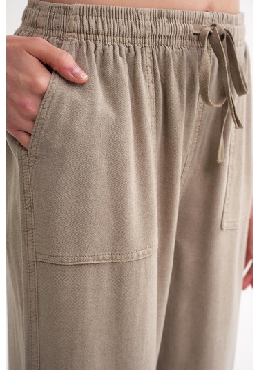 4629 Kadın Bol Paça Yüksek Bel Viskon Palazzo Pantolon Toprak Toprak