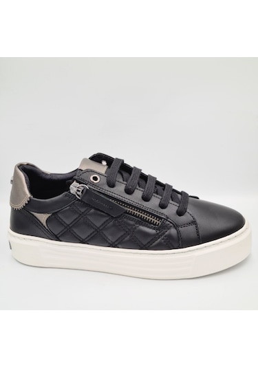 Mammamia D25ka-7305 Siyah Beyaz Hakiki Deri Kadın Deri Sneaker Siyah