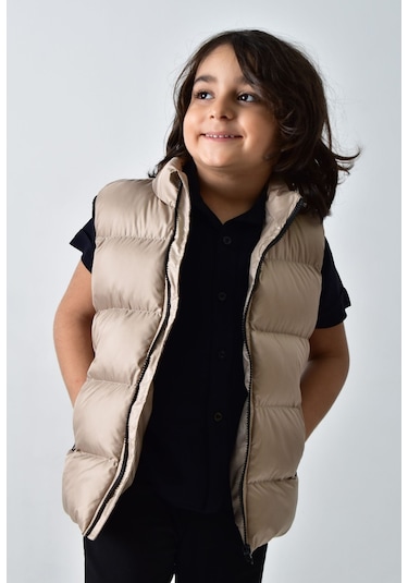 Banada Moda Erkek Çocuk Mat Bej Şişme Yelek Bej