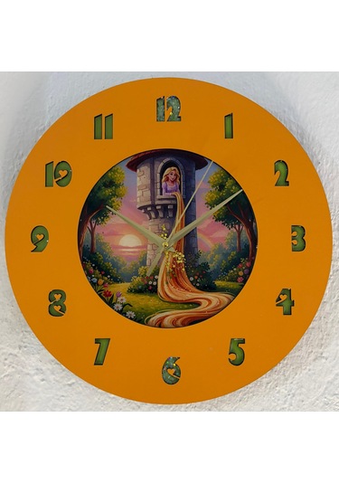 Kişiye Özel İsimli Çocuk Odası Duvar Saati Epoksi Dolgulu 35 Cm Masallar Serisi Turuncu