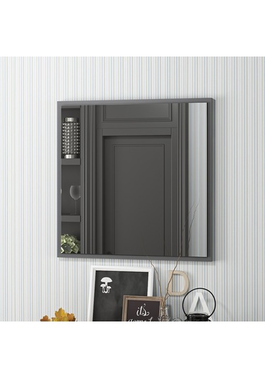Dekorosso Sır Modern Dekoratif Salon Banyo Kare Ayna Antrasit