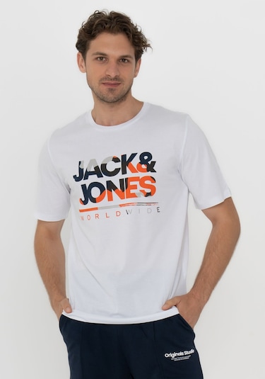 Jack & Jones Erkek Logo Baskili Kisa Kollu Tisört - Luke 12256785 White Beyaz