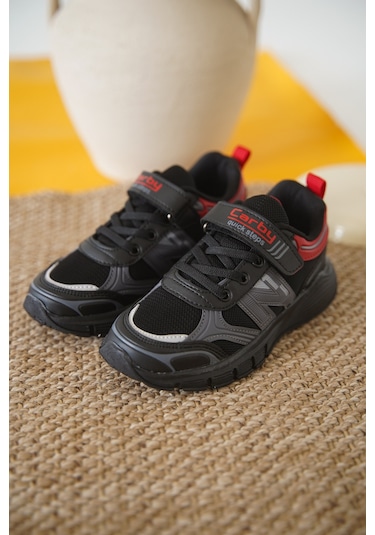 D0130 Cırtlı Çocuk Unisex Sneaker Spor Ayakkabı Siyah