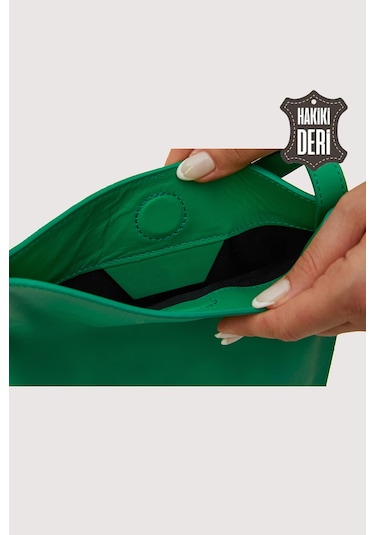 Hakiki Deri Kadın Omuz Çantası Yeşil Smr8978 Yeşil